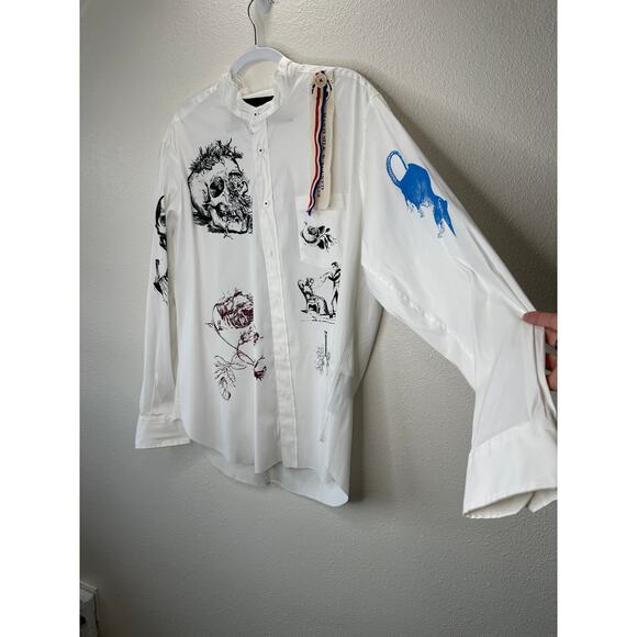 NWT Libertine Silk Screen Melange Deconstructed Mandarin Button Shirt L / XL - Picture 3 of 16